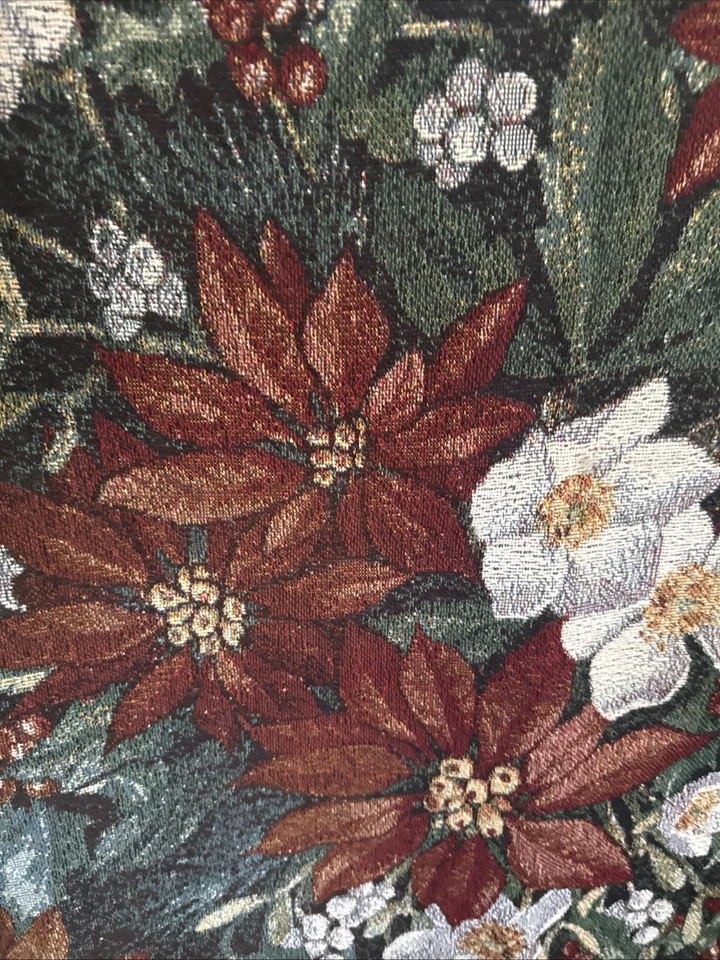 Vtg Poinsettia Tapestry Christmas Throw! 55” X 48” - Image 3 of 4