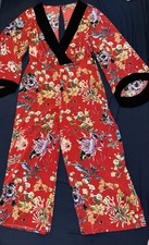 ASOS Size 8 Red Floral Jumpsuit With Open Back And Black Trim