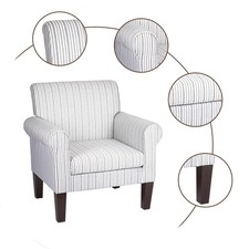 Accent Armchairs Stripe&Checkered Comfy Upholstered Sofa Chair w/Retro Wood Legs