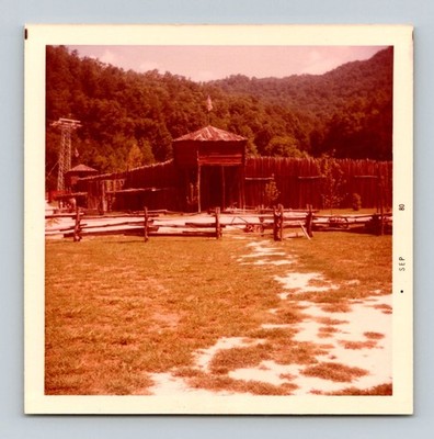 Vintage 1970s Fort Wooden Palisade Gate Scenic Photograph Sepia Tone
