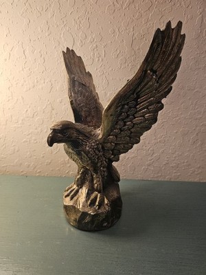 Vintage Bronze Finished Cast Metal Eagle, Perched W/Spread Wings, 12'' Tall-Very
