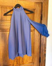 Weissman Blue One-Shoulder Chiffon Ruffle A-Line Dress M Long Sleeve