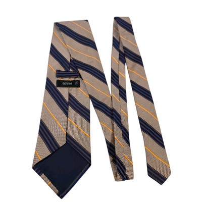 Bettini Mens Tie Necktie Designer Luxury Blue Orange Striped Italian Silk 59x4