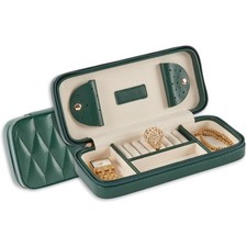 Diamond-Quilted Leather Travel Jewelry Case, Green, 9" x 4" x 1.75"