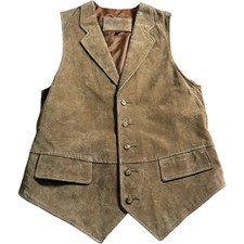 Roundtree  York Men's S Brown Genuine Leather Suede Vest Western 5 Button