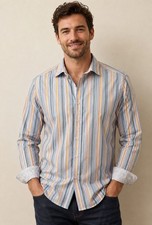 Robert Graham Striped Button Down Shirt Mens Sz Large, light Blue Green Yellow