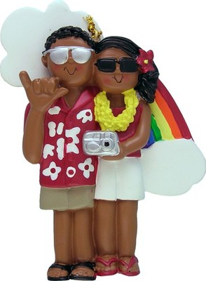 Vacation Couple Both African-American Personalized Christmas Tree Ornament
