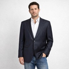 Armani Collezioni Mens 40R Black Pinstripe Wool Blazer 2 Button Dual Vent Jacket