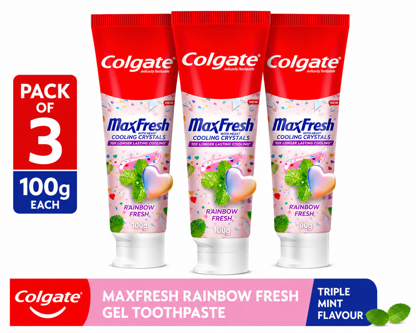 Colgate MaxFresh Rainbow Fresh Gel Zahnpasta Triple Mint 100g 3er Pack