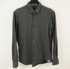 Hugo Boss Ronni Mens Large Slim Fit Gray Knit Cotton Houndstooth Button Up Shirt