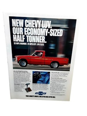 1976 Chevy LUV Pickup Print Ad Red Truck Economy Half Ton