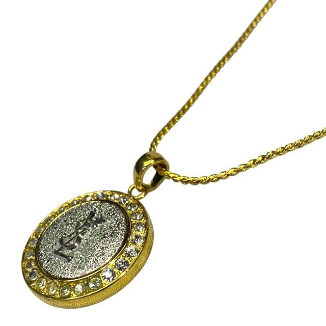 Collana SAINT LAURENT YSL catena con strass placcati oro L46 cm superiore 2 5 x 1 7 cm