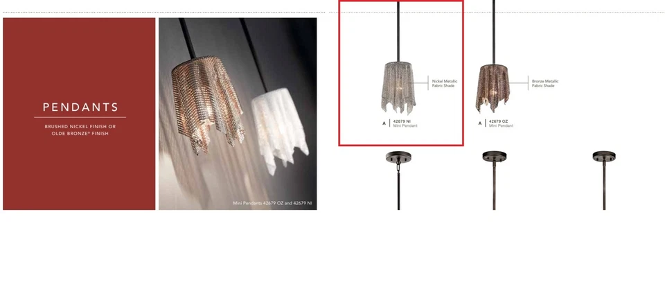 New! Kichler Single-Bulb Indoor Pendant Customized Fabric Shade 42679NI - Image 2 of 2