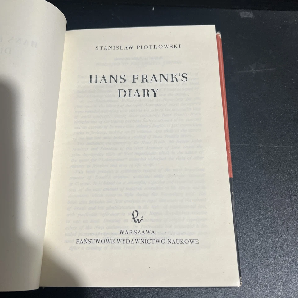 1st Edition HANS FRANK’S DIARY by Stanislaw Piotrowski HC Mylar DJ 1961 WWII - Image 3 of 4