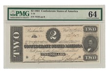 T-70 1864 Pmg 64  2 Dollar Confederate States Of America