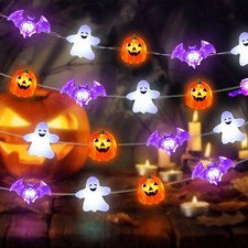 Halloween String Lights 20FT 30LED Pumpkin Ghost Bat Copper Wire Waterproof
