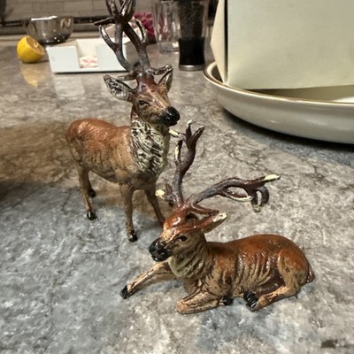 3 Sets Of Vintage German Metal Laying Down Deer And Standing Deer