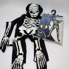 Child Glow In The Dark Skeleton Costume Bones Bodysuit Gloves Mask Kids XL 12-14