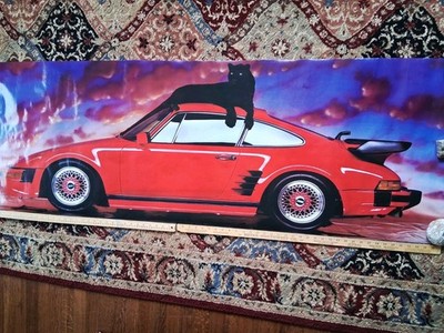 IFS Porsche And Panther Poster 1989 Rare - Approx 24''x72'' Huge Man Cave Garage