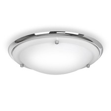 Image of Modern IP44 Silver Chrome & Glass Flush Bathroom Ceiling Light Bath Ceiling