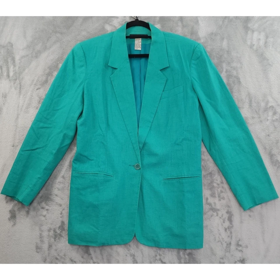 Vintage 90s Savannah Linen 3 Piece Skirt Suit Size 12 Green Pencil Silk Office - Image 2 of 4