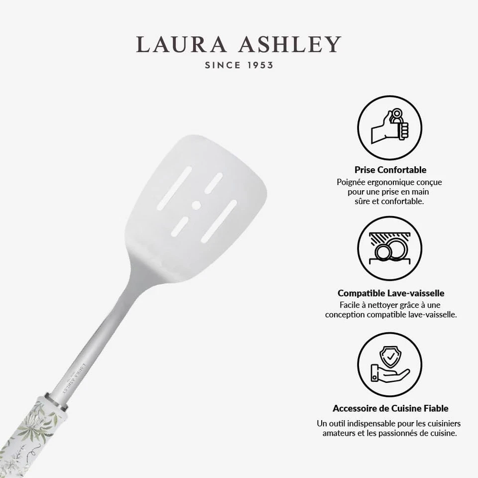 Spatule Rainurée Inox Laura Ashley - Poignée Souple, Résiste Chaleur/Lavage - Photo 2/4