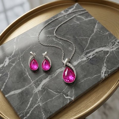 Schmuckset - Tropfen - Kaiserlicher Glanz - Kristall - Rose - Weißgold plattiert