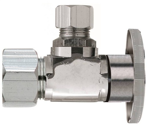 PLUMB PAK PP61PC Brass Chrome 5/8-in OD 3/8-in OD 1/4-Turn Angle Shut-Off Valve