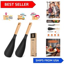 Comfortable Grip Silicone Cooking Spoon Set - 2 Pack, Ideal for Mixing Serving
