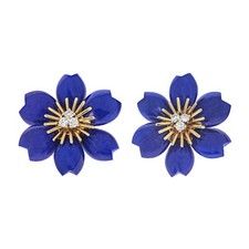 Van Cleef & Arpels Rose de Noel Lapis Diamond Earrings 18KT Yellow Gold