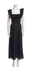 Zimmermann Black Linen Ruffle Square Neck Maxi Dress Gown Size 1 Sleeveless