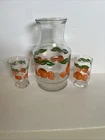 Vintage Anchor Hocking Glass Orange Juice Carafe W/ 2 Glasses