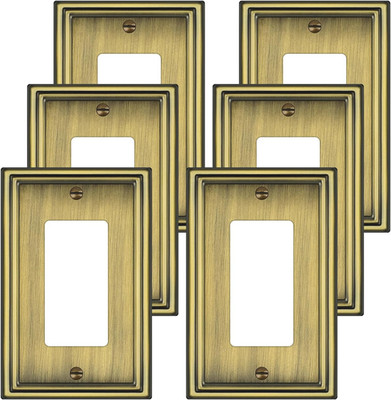 6 Pack Single Decorator Switch Covers Wall Plate, Antique Brass Decorative