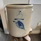 Antique 1800s Red Wing 5 gallon Stoneware Crock Salt Glaze Cobalt Leaf