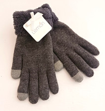 NWT Lemon Gray Knit Gloves Soft Dk Gray Fleece Lining  Cuff O/S