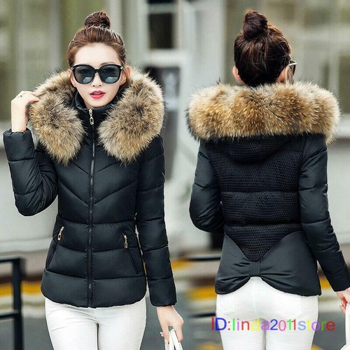 Invierno mujeres Algodón Parka Cuello de Piel Abrigo con Capucha Chaquetas Acolchadas Talla | eBay