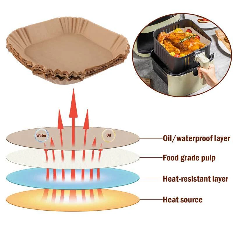 Air Fryer Liners 100/200pcs Disposable Parchment Paper Liner Non Stick Food US Air Fryer Liners 100/200pcs Disposable Parchment Paper Liner Non Stick Food US