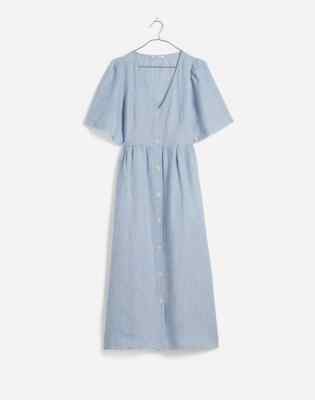 Madewell Cassie Button-Front Midi Dress in Linen Powder Blu Stripe SZ S  $138 NEW | eBay