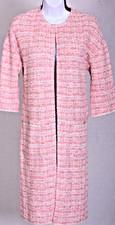 ST.JOHN Women's Tweed Pink White Cream Boucle Topper Long Jacket Sz M