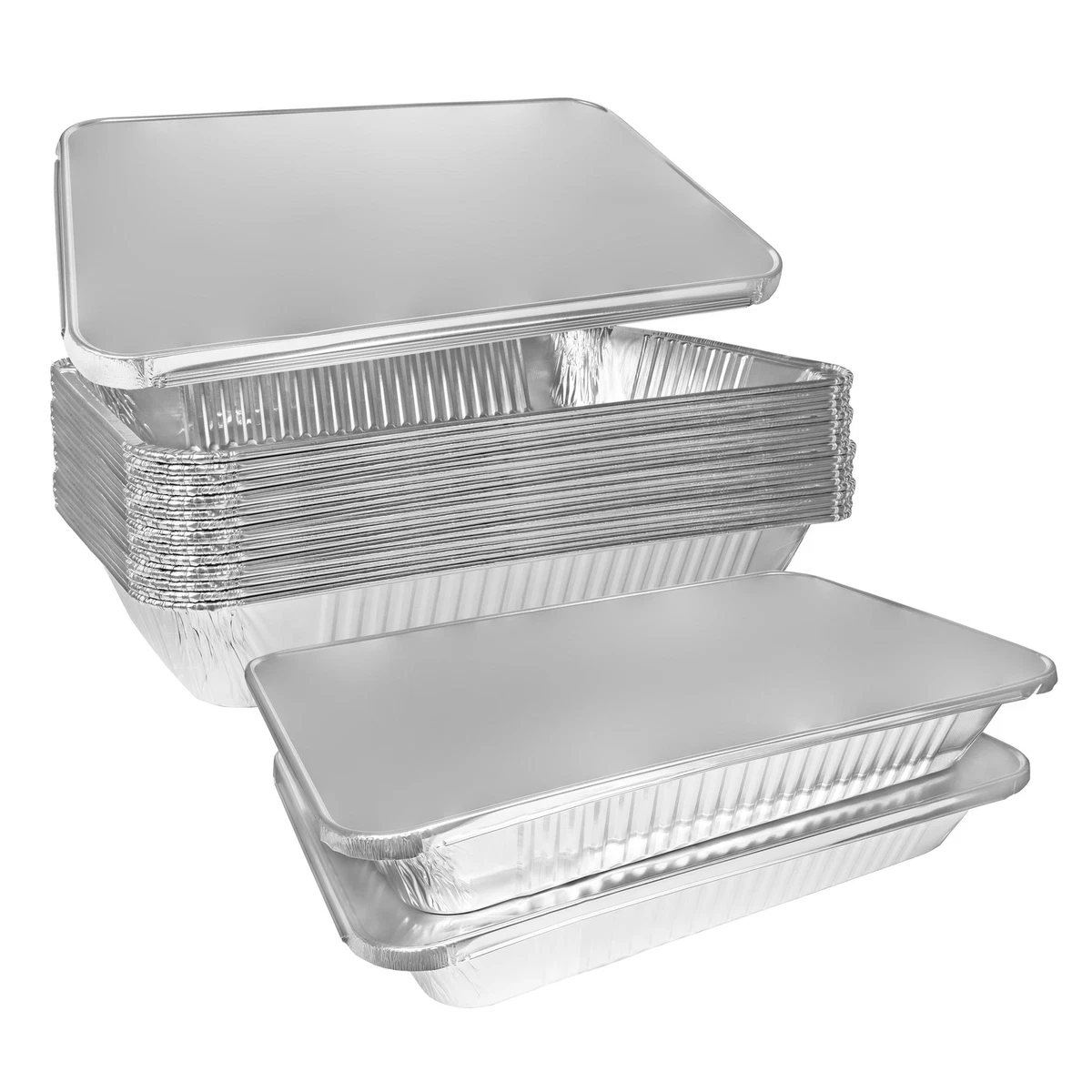 Disposable Half Size Deep Aluminum Steam Table Pans Bake Foil Tins w/ Lids 10pcs