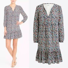J.Crew Factory Relaxed Fit Floral Printed Ruffle-Hem Long Sleeve Dress Size M