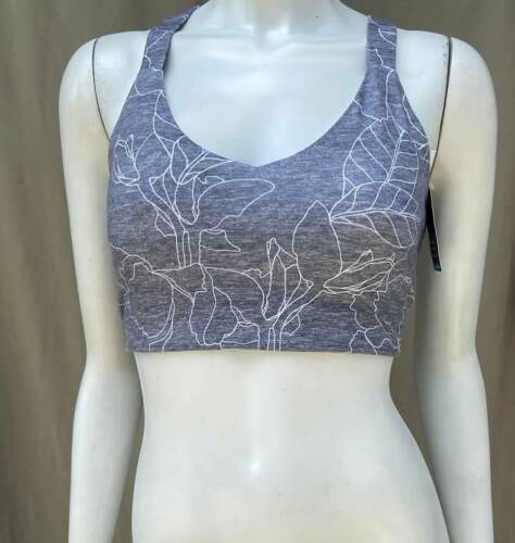 NUEVO SUJETADOR DEPORTIVO GAP FIT gris contorno floral bajo impacto longline espalda cruzada medio - Imagen 2 de 5