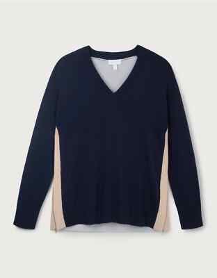 The White Company Colorblock Side Zip Sweater, Navy Blue Grey, X-Small, RRP £89