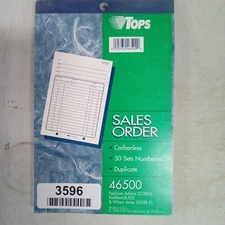 TOPS Sales Order Book Receipt Invoice Duplicate 50 sets Numbered Carbonless X9