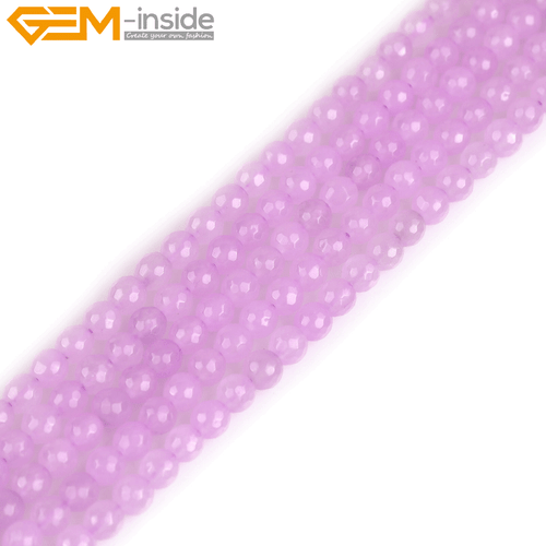 Wholesale Light Purple Jade Gemstone Round Faceted Beads For Jewelry Making 15" - Picture 36 of 40