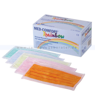Mundbedeckung MED COMFORT, 3-lagig, Elastikbänder mix Farben, 50 St/Box