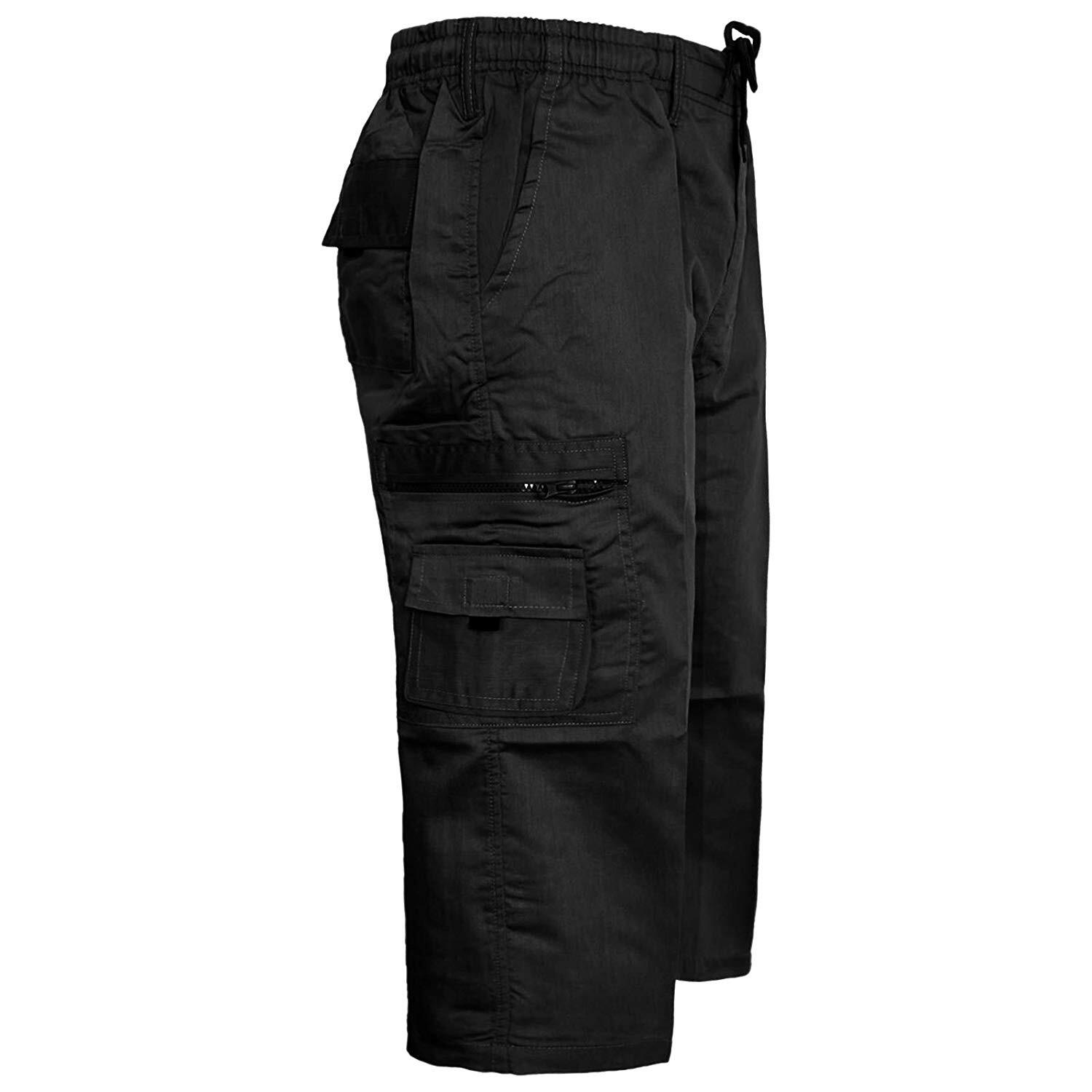 Mens 3/4 Shorts Elasticated Waist Cargo Combat Long Length Three Quarter Pants eBay