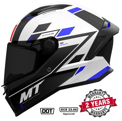 MT STINGER 2 FULL FACE ECE22.06 DOT MOTORCYCLE HELMET ZIVZE BLACK WHITE BLUE