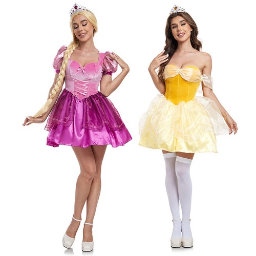 Belle & Rapunzel Princess Costume Dress For Kids Adult Halloween Cosplay Party