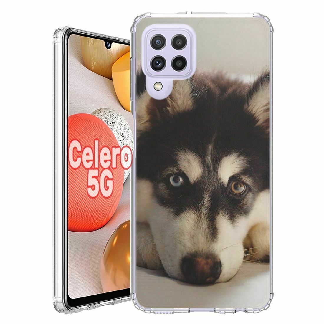 For BoostMobile Celero 5G clear Rugged TPU Case+Glass(Baby Husky)